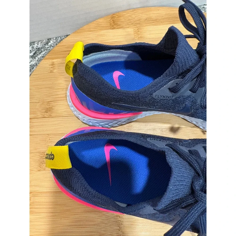 Nike Epic React Flyknit Running Shoes Blue Pink Yellow‎ Sneakers Women's